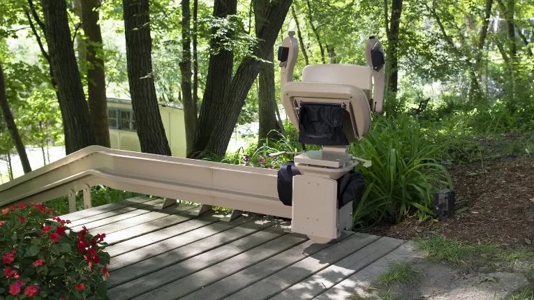 elite curved outdoor stair lift in park position