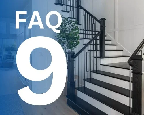 faq 9 text over an image of a staircase without a stair lift