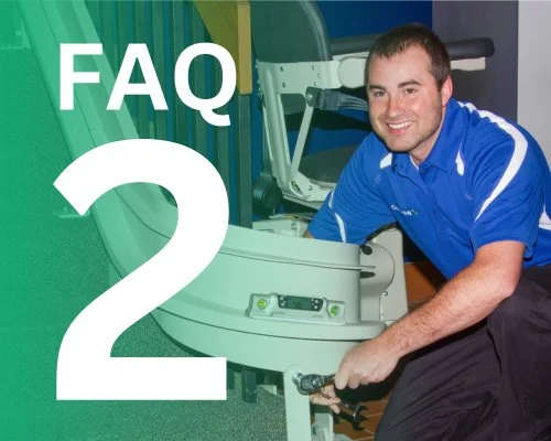 faq 2 text over an image of a bruno dealer standing next to a stair lift