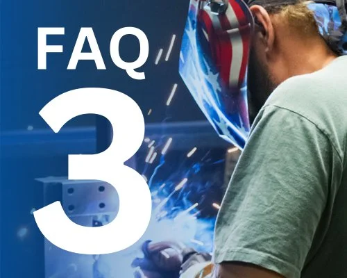 faq 3 text over an image of a bruno employee welding