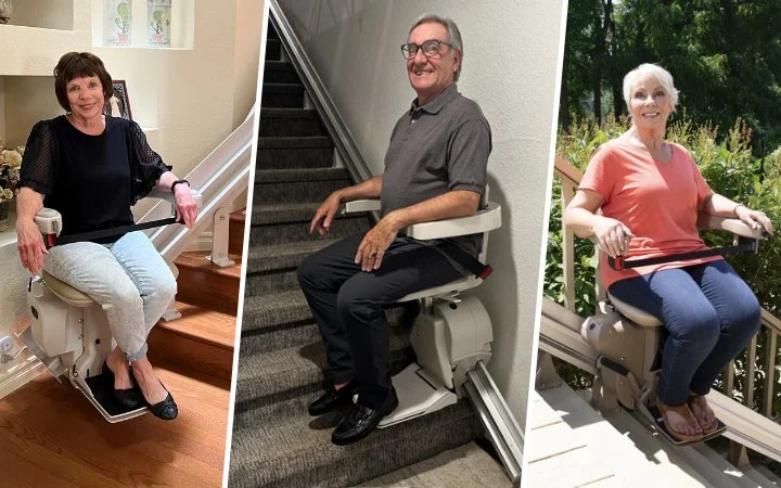 bruno customers sitting on stair lifts side by side